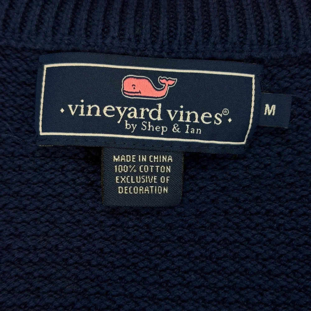 Vineyard Vines Mens Medium Blue Cotton Waffle Knit Quarter Zip Pullover Sweater